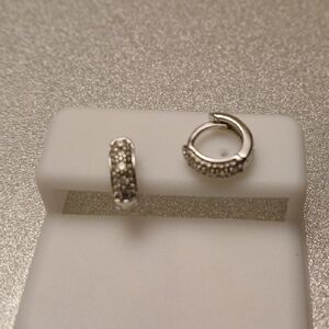 Sterling Silver Moissanite Huggie Hoop Earrings - Silver